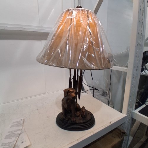 WHITE RIVER HOME DOG TABLE LAMP WITH FAUX-LEATHER BELL SHADE - 28.5" - ANTIQUE BRONZE (MODEL: 12060114/BP1342)) image 3