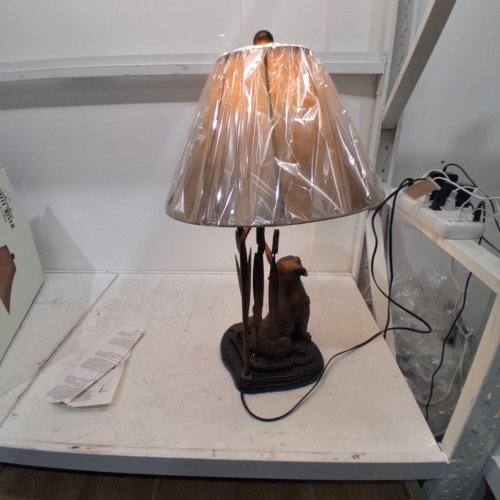 WHITE RIVER HOME DOG TABLE LAMP WITH FAUX-LEATHER BELL SHADE - 28.5" - ANTIQUE BRONZE (MODEL: 12060114/BP1342)) image 4