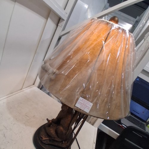WHITE RIVER HOME DOG TABLE LAMP WITH FAUX-LEATHER BELL SHADE - 28.5" - ANTIQUE BRONZE (MODEL: 12060114/BP1342)) image 6