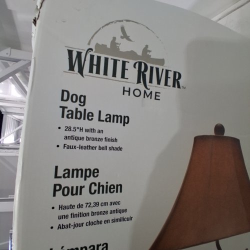 WHITE RIVER HOME DOG TABLE LAMP WITH FAUX-LEATHER BELL SHADE - 28.5" - ANTIQUE BRONZE (MODEL: 12060114/BP1342)) image 7