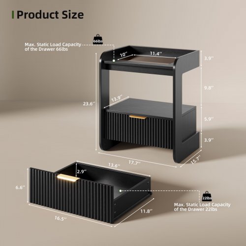 2PK OXIRTH MODERN BLACK NIGHTSTANDS WITH GLASS TABLE TOP - BLACK (MODEL: NT-BLA-2460) image 2
