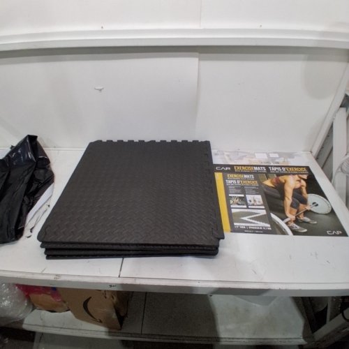 6PK CAP BARBELL DIAMOND-PATTERN EXERCISE MAT - 1/2" THICK - 24" X 24" - BLACK (MODEL: MTIS-1206T) image 2