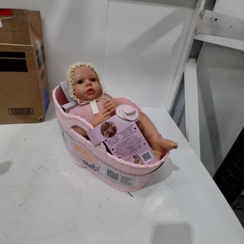 BABY BORN REAL HAND-PAINTED REALISTIC BABY GIRL DOLL WITH BASSINET - 17" - PINK (MODEL: 920547-EUC) image 2