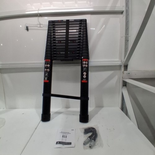 TELESCOPING ALUMINUM TELESCOPIC LADDER WITH 2 DETACHABLE HOOKS - 10.5FT - BLACK image 2