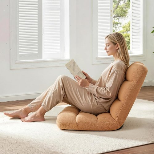 FOLDING ADJUSTABLE FLOOR GAMING CHAIR - 14 POSITION - 20" X 20.5" X 5.9" - BROWN (MODEL: QX-1304-8) image 2