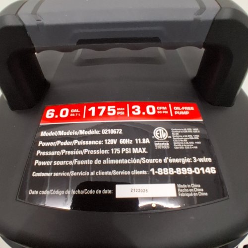 ECOMAX PANCAKE OIL-FREE PORTABLE AIR COMPRESSOR - 6 GAL, 175 PSI MAX, 3.0 CFM, 120 V, 11.8 AMP - BLACK (MODEL: 0210672) image 2
