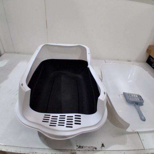 CAT LITTER BOX WITH HOOD AND LID- 19" X 13" - BLACK/WHITE image 3