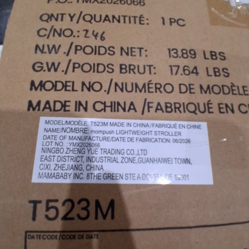MOMPUSH LIGHTWEIGHT STROLLER WITH CARBON FIBER FRAME - 41" X 34" - BLACK (MODEL: T523M) image 2