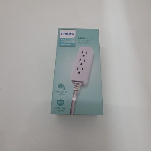 PHILIPS MINI CORD WITH SURGE PROTECTION, 3 OUTLETS, AND FLAT PLUG - 245J PROTECTION - WHITE (MODEL: SPP8272WC/37) image 3