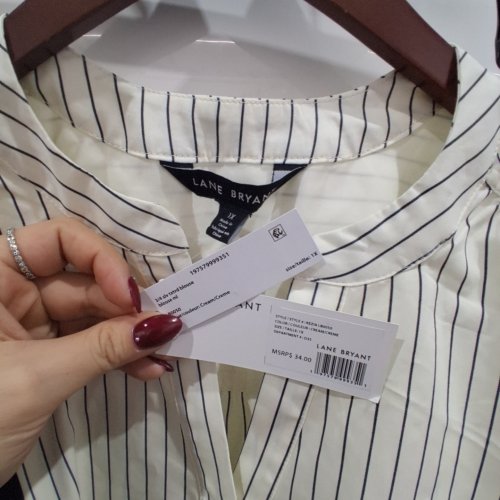 WOMEN'S LANE BRYANT STRIPED 3/4 SLEEVE BLOUSE - 1X - CREAM/BLACK STRIPES image 3
