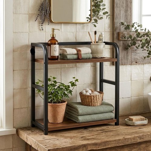 CLQ 2-TIER COFFEE STATION ORGANIZER - 30 X 42 X 14 CM - BLACK AND WALNUT (MODEL: COFFEEBARORGANIZER-BROWN-BLACK-1) image 2