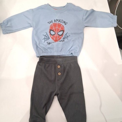 2PC KID'S HAPPY KIDS CANADA MARVEL SPIDER-MAN OUTFIT SET WITH SWEATSHIRT AND PANTS - 3-6M - LIGHT BLUE/CHARCOAL GRAY image 2