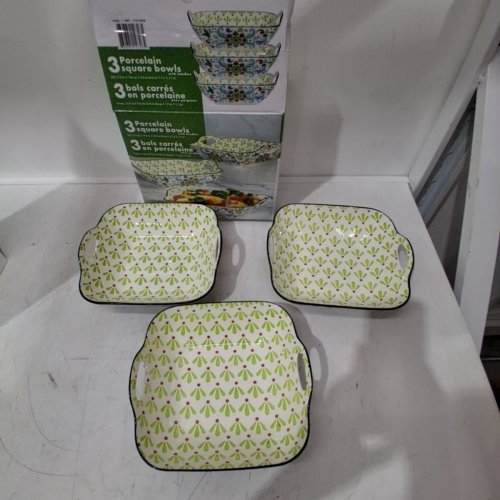3PK SQUARE PORCELAIN BOWLS - 8.6" X 7.7" X 2.7" - MULTI-COLOUR image 3