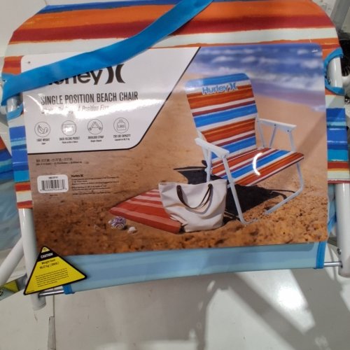HURLEY FOLDING SINGLE POSITION BEACH CHAIR - BLUE/RED image 2