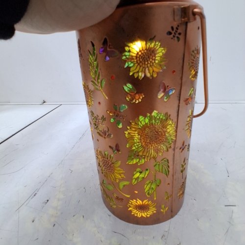 FLORAL HANGING SOLAR LANTERN -7" - BROWN (STYLE: A) image 2