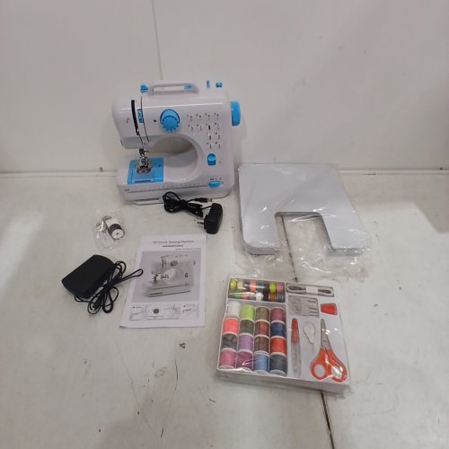 MINI ELECTRIC PORTABLE SEWING MACHINE WITH 12 STITCHES, LED LIGHT, ACCESSORIES & TABLE EXTENSION - WHITE/BLUE (MODEL: SM-505) image 3
