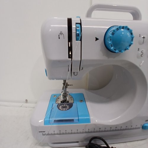 MINI ELECTRIC PORTABLE SEWING MACHINE WITH 12 STITCHES, LED LIGHT, ACCESSORIES & TABLE EXTENSION - WHITE/BLUE (MODEL: SM-505) image 5