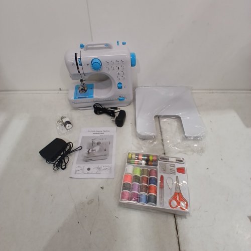 MINI ELECTRIC PORTABLE SEWING MACHINE WITH 12 STITCHES, LED LIGHT, ACCESSORIES & TABLE EXTENSION - WHITE/BLUE (MODEL: SM-505) image 6