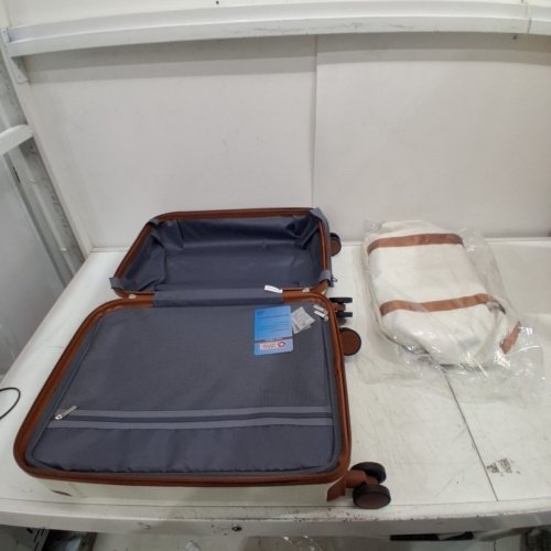 3PC LIGHTWEIGHT DURABLE TRAVEL BAG AND COSMETIC BAG WITH HARDSIDE LUGGAGE SET - 20" - 3L/32L/40L - WHITE/BROWN (MODEL: ACV-ZWT20-TTX) image 2