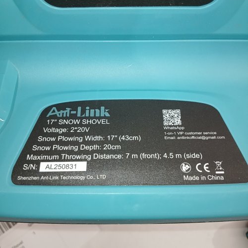 ANT-LINK CORDLESS ELECTRIC SNOW SHOVEL WITH WHEELS - 17" - 40V - 1200W - BLUE/BLACK image 3