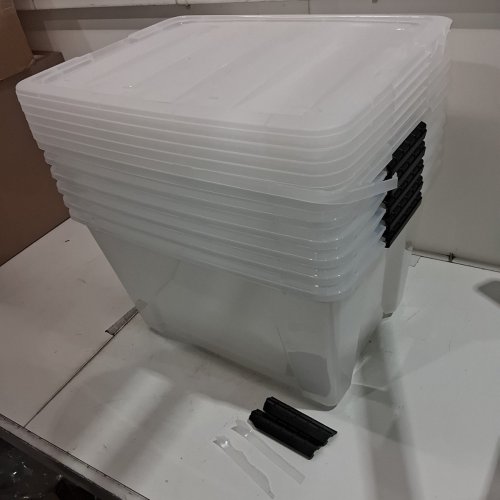 6PK IRIS STACK AND PULL STORAGE CONTAINER BOXES AND LIDS - 53QT - CLEAR/BLACK (MODEL: TB-56D) image 2