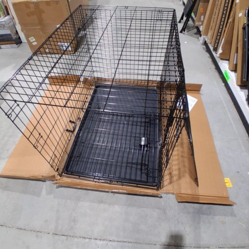 AMAZON BASICS DOUBLE-DOOR FOLDING METAL DOG CRATE CAGE WITH DIVIDER - 42" X 28" X 30" - BLACK image 2