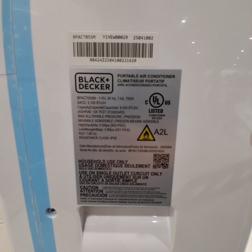 BLACK+DECKER PORTABLE AIR CONDITIONER - 5,100 BTU SACC / 8,500 BTU ASHRAE -350 SQ. FT - 750W - WHITE (MODEL: BPACT05SM) image 3
