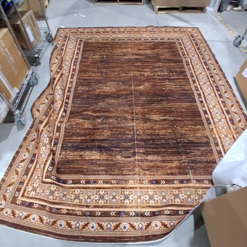 GARVEE WASHABLE BORDERED FARMHOUSE NEUTRAL LOW PILE CARPET/AREA RUG WITH NON-SLIP BACKING & STAIN RESISTANT - 8FT X 10FT - REDDISH BROWN image 2