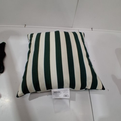 ROOM ESSENTIALS OUTDOOR THROW PILLOW - 16" X 16" - DARK GREEN AND WHITE STRIPED image 3