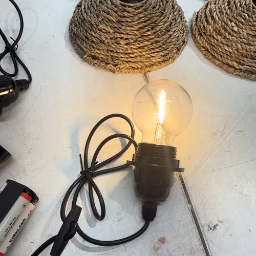 3PK AVAMERY BATTERY‑OPERATED OUTDOOR PENDANT LIGHT - 31.5" - BLACK/NATURAL image 2