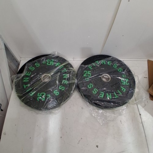 2PK HI-TEMP EXERCISE BUMPER PLATES - 25LB - SPECKLED GREEN image 2