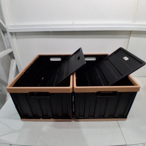 2PK CITYLIFE COLLAPSIBLE PLASTIC STORAGE CRATES - 64L CAPACITY - BLACK image 2