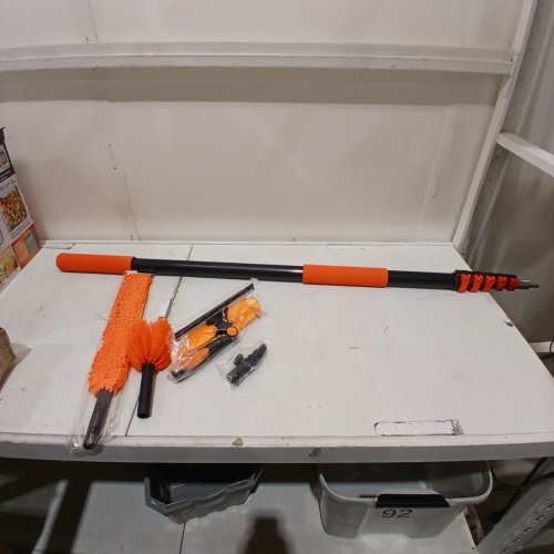 5PC TONYINGO HIGH REACH CLEANING POLE WITH DUSTER, SCRUB WAND, AND SQUEEGEE - 24FT - ORANGE/BLACK image 2