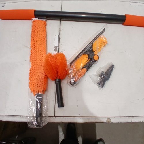5PC TONYINGO HIGH REACH CLEANING POLE WITH DUSTER, SCRUB WAND, AND SQUEEGEE - 24FT - ORANGE/BLACK image 3