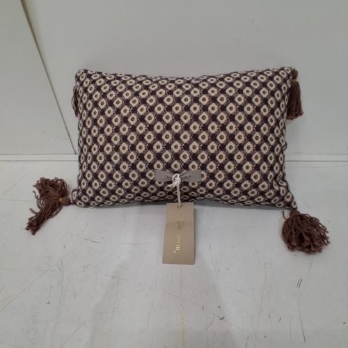 BLOOMINGVILLE COTTON PRINTED LUMBAR PILLOW WITH TASSLES - 14" X 9" - BROWN/CREAM (MODEL: AH3732) image 3
