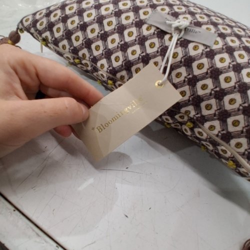 BLOOMINGVILLE COTTON PRINTED LUMBAR PILLOW WITH TASSLES - 14" X 9" - BROWN/CREAM (MODEL: AH3732) image 4