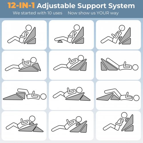 12-IN-1 ADJUSTABLE MEMORY FOAM SUPPORT FOR BACK, LEGS AND KNEES, REMOVABLE WASHABLE COVERS WITH POCKET - GREY/WHITE image 2