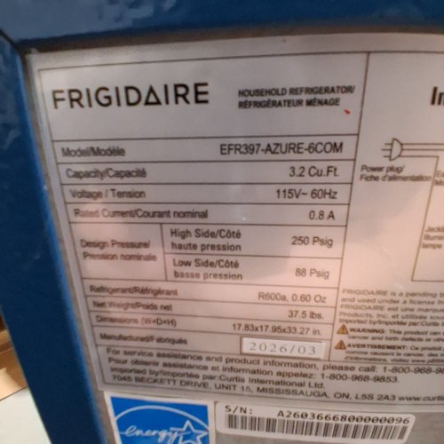 FRIGIDAIRE RETRO MINI REFRIGERATOR - 3.2 CU. FT - BLUE (MODEL: EFR397-AZURE-6COM) image 7