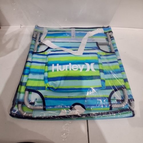 HURLEY BEACH LOUNGER WITH BUILT-IN COOLER - 70" X 21.5" - BLUE GREEN STRIPED image 2