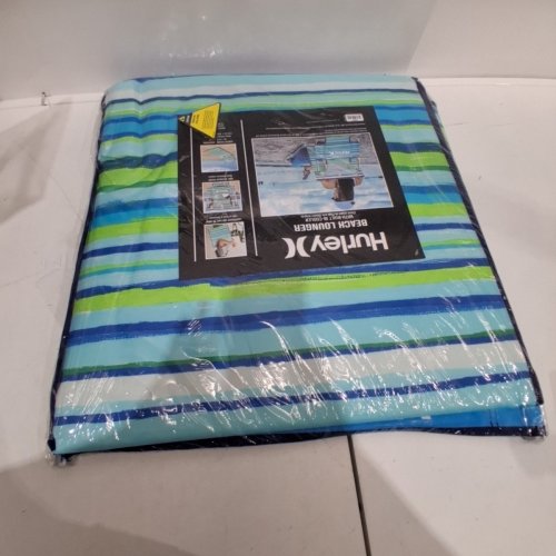 HURLEY BEACH LOUNGER WITH BUILT-IN COOLER - 70" X 21.5" - BLUE GREEN STRIPED image 3