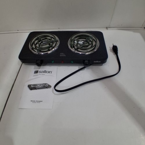 SALTON PORTABLE ELECTRIC HOT PLATE DOUBLE BURNER COOKTOP - 1800W - BLACK (MODEL: HP1941) image 4