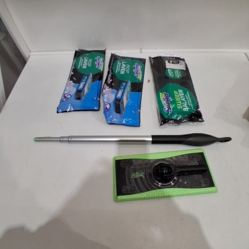 SWIFFER 2-IN-1 SWEEP AND MOP DELUXE MULTI SURFACE MOPPING AND SWEEPING KIT WITH REFILLS - GREEN/BLACK image 2
