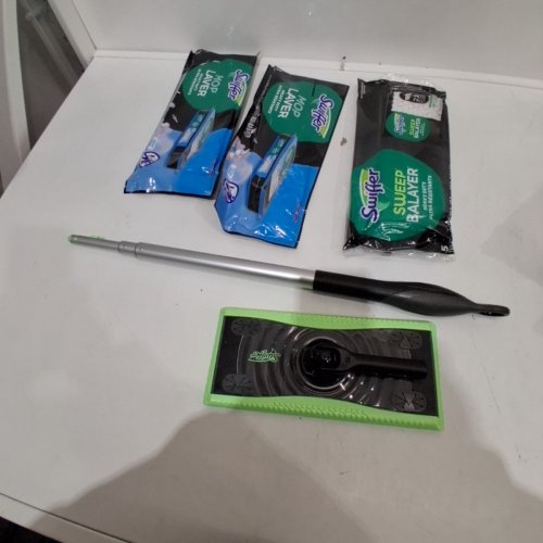 SWIFFER 2-IN-1 SWEEP AND MOP DELUXE MULTI SURFACE MOPPING AND SWEEPING KIT WITH REFILLS - GREEN/BLACK image 4