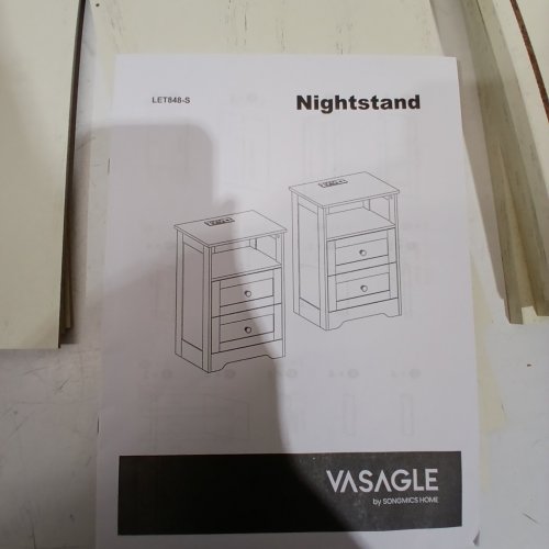 2PK VASAGLE NIGHTSTANDS WITH CHARGING STATION - 16" X 12" - WHITE/BROWN - (MODEL:LET848-S) image 3