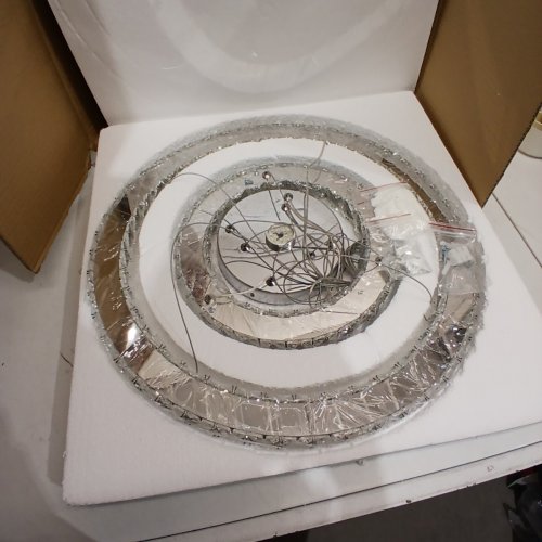 FINKTONGLAN 20" 3-RING DIMMABLE CRYSTAL LED CHANDELIER LIGHT FIXTURE - 2500K-6500K TUNABLE WHITE, WITH REMOTE - ADJUSTS 12-47" HEIGHT - WHITE image 3
