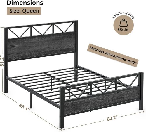 LIKIMIO HIGH INDUSTRIAL STYLE HEADBOARD BED FRAME - KING - BLACK image 2