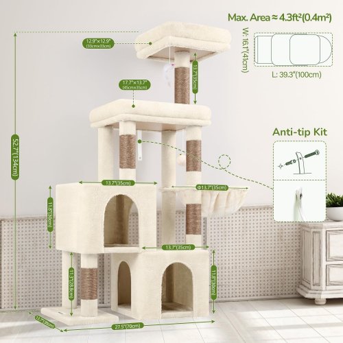 GLOBLEZER CAT TREE TOWER FOR INDOOR CATS 2 CONDOS - 52" - BEIGE - (MODEL: S52-BG) image 2