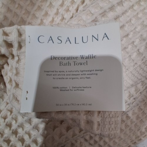 CASALUNA 100% COTTON DECORATIVE WAFFLE BATH TOWEL - 30" X 56" - BEIGE image 2