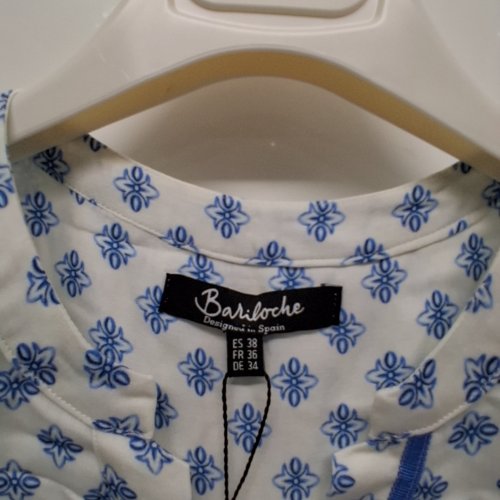 WOMEN'S BARILOCHE PRINTED BLOUSE - SMALL/MEDIUM - 38 - WHITE / BLUE (STYLE : BOSA) image 5