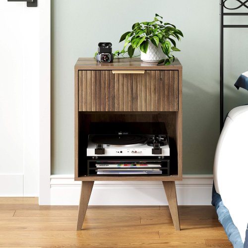 YAUKOMEL MID CENTURY MODERN WALNUT WOOD NIGHTSTAND - 15.7" X 11.8" X 25.2" - CARAMEL OAK BROWN (MODEL: CTG56BR) image 2
